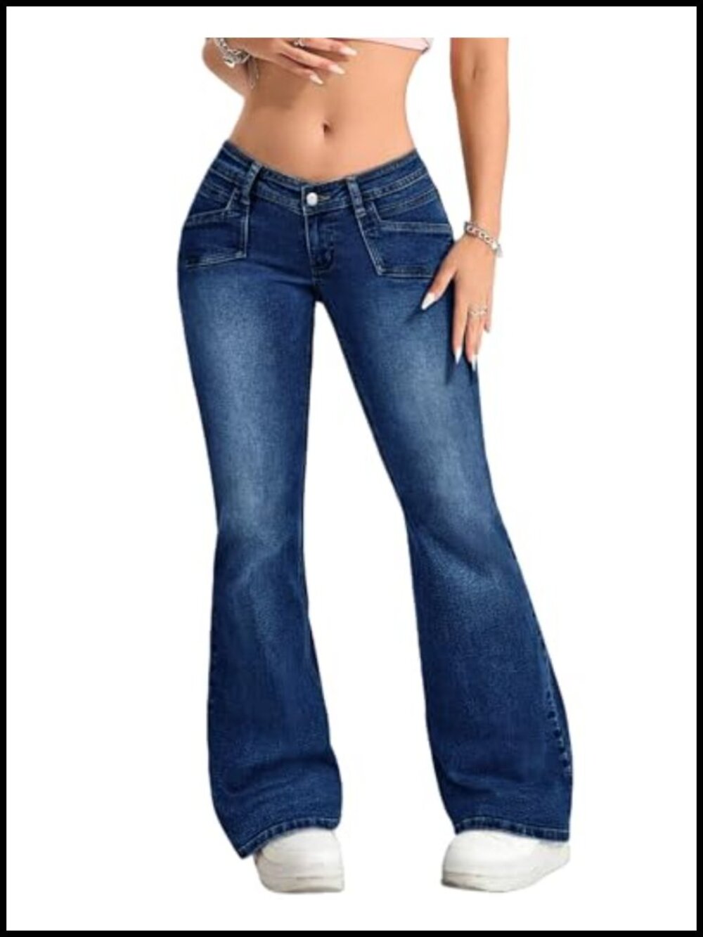 Women's Low Rise Flare Bell Bottom Jeans Slim Fit Stretch Denim
